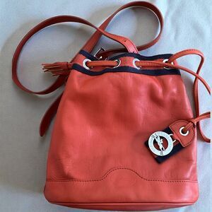 Longchamp Red Orange Leather Hobo Shoulder Bag Purse Tote Single Strap